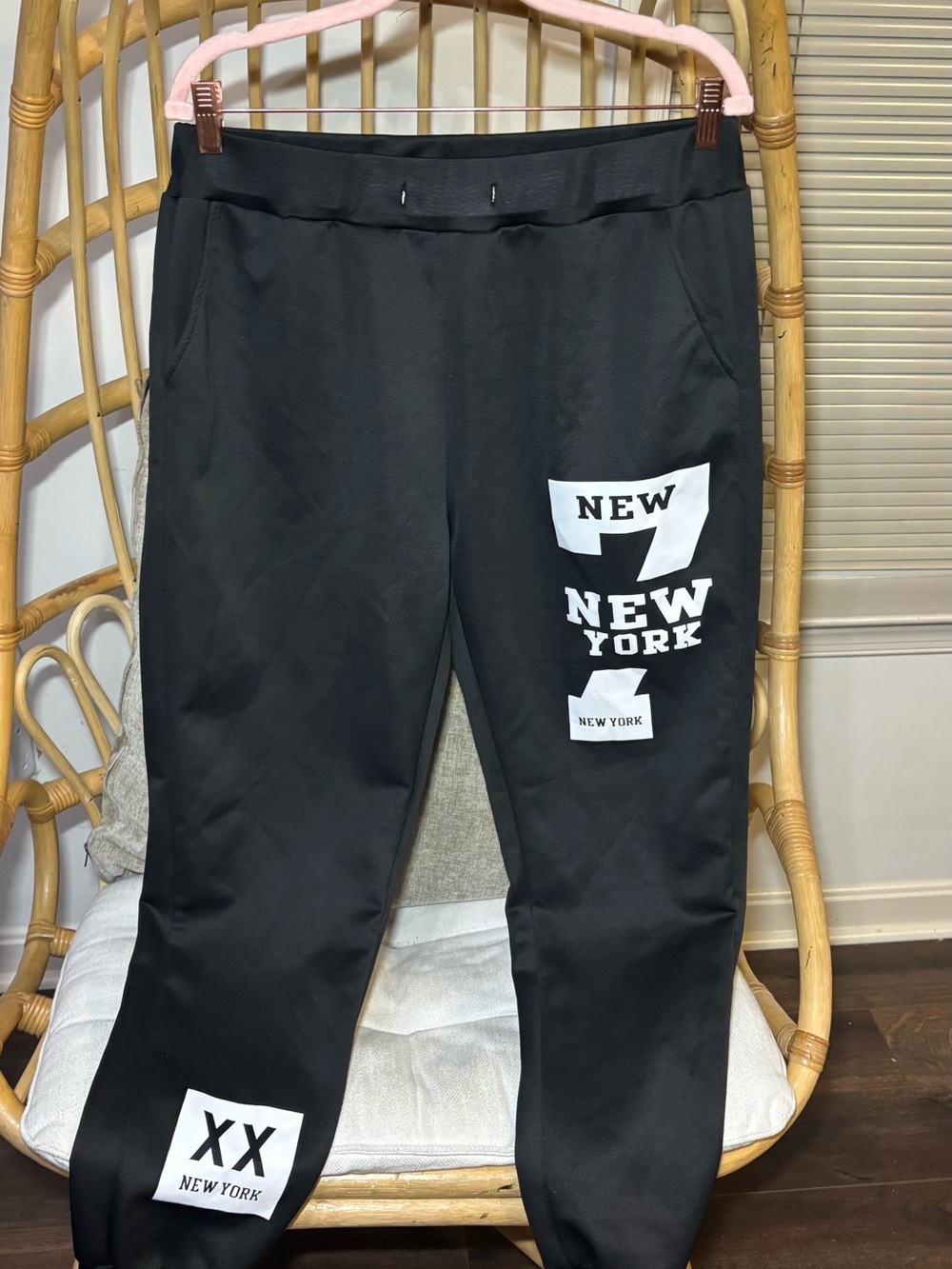 New York Graphic Jogger Pants Black Drawstring Sweatpants XL Unisex Streetwear